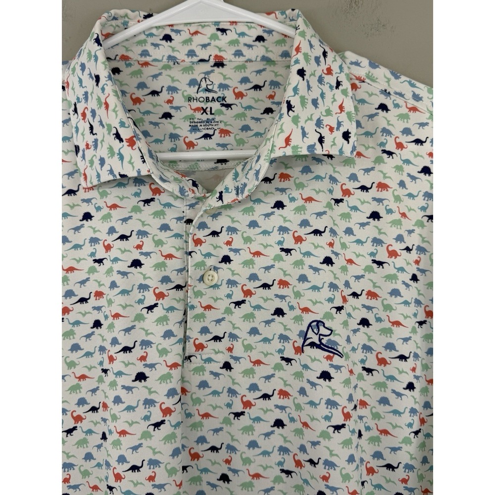 Rhoback Golf Polo Shirt Men's XL Jurassic Dinosaur All Over Print